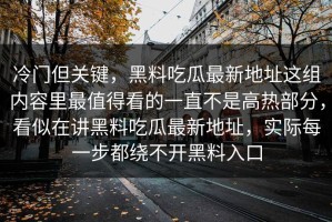 冷门但关键，黑料吃瓜最新地址这组内容里最值得看的一直不是高热部分，看似在讲黑料吃瓜最新地址，实际每一步都绕不开黑料入口