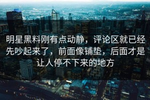 明星黑料刚有点动静，评论区就已经先吵起来了，前面像铺垫，后面才是让人停不下来的地方