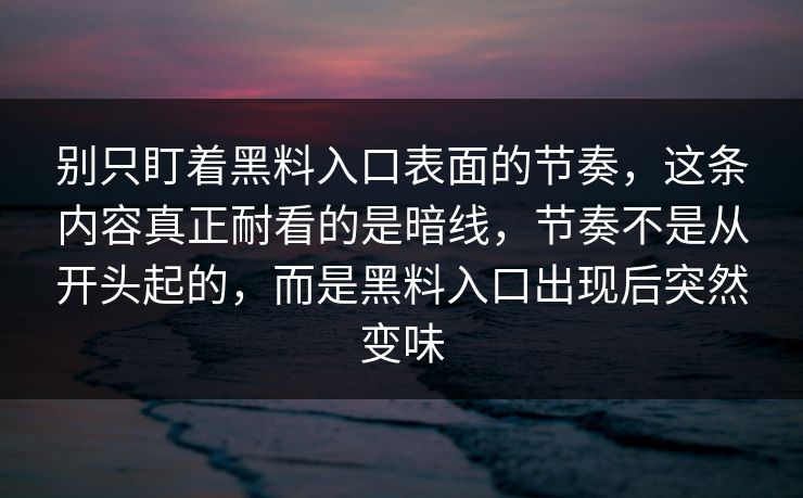 别只盯着黑料入口表面的节奏，这条内容真正耐看的是暗线，节奏不是从开头起的，而是黑料入口出现后突然变味